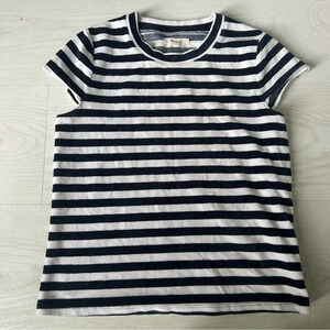 ‼️Madewell Velour Blue and White Striped Nautical Classic T-Shirt Size Small